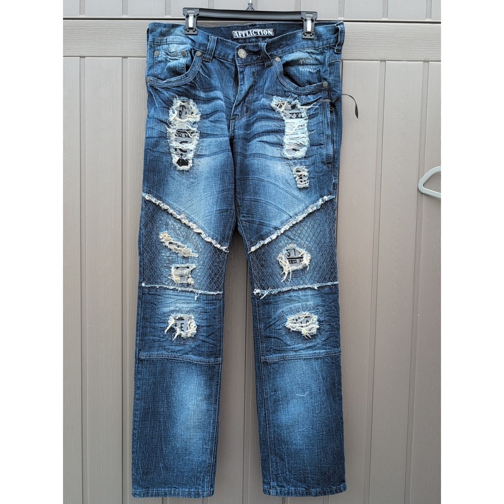 Affliction Patchwork Jeans Patched Destroyed Denim 34 Regular‎